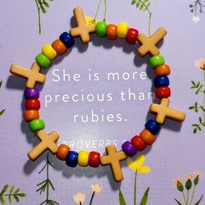 Handmade Seed Bead Cross Stretch Bracelet